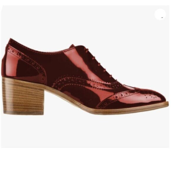 FOWT Women's Perforated Lace-Up Oxfords Almond Toe Mid Chunky Heel Brogues Red - Picture 1 of 8